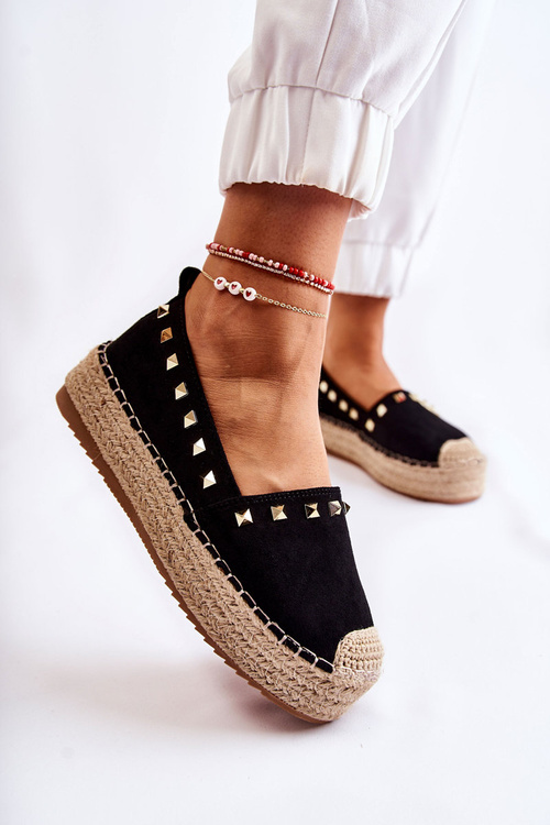 Damskie Espadryle Z Ćwiekami Czarne Laross