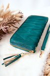 Duży Portfel Pikowany Na Suwak Z Paseczkiem Zielony