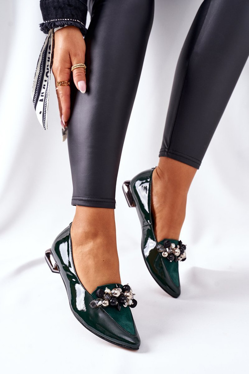 Baleriny Damskie Laura Messi Skórzane Zielone 2157