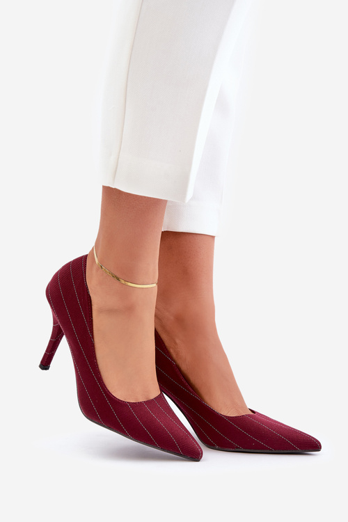 Materiałowe Szpilki Damskie W Paski Bordowe Tifidra