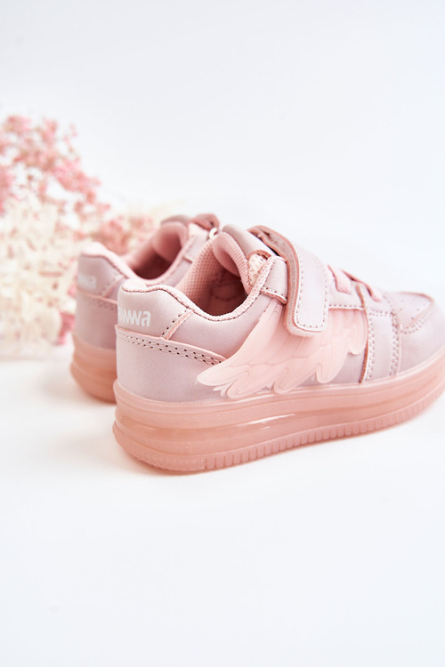 Dziecięce Skórzane Buty Sportowe Na Rzep Różowe Angel