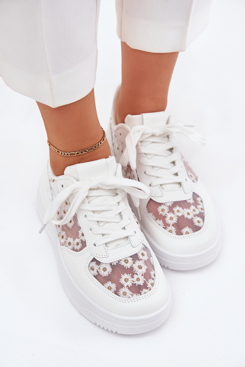 Siateczkowe Sneakersy Damskie Stokrotki Białe Jenithra