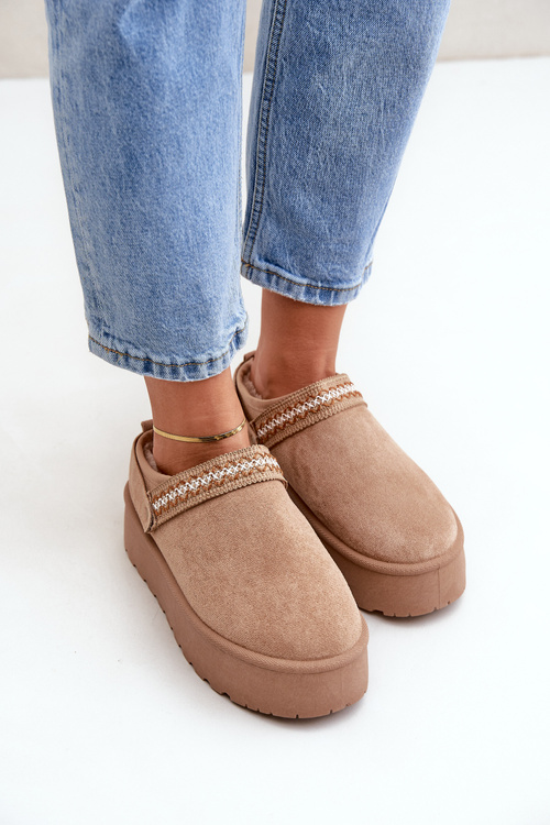 Śniegowce Z Ozdobnym Haftem Beżowe Selithria