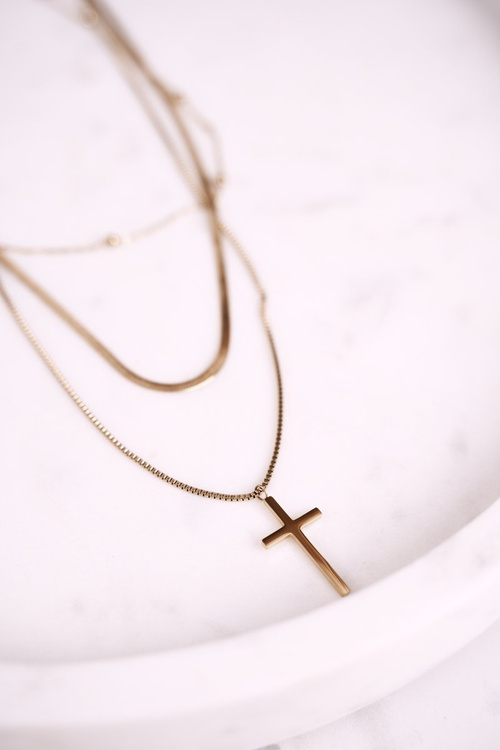 Naszyjnik Łańcuszek Potrójny z Krzyżykiem Złoty Triple