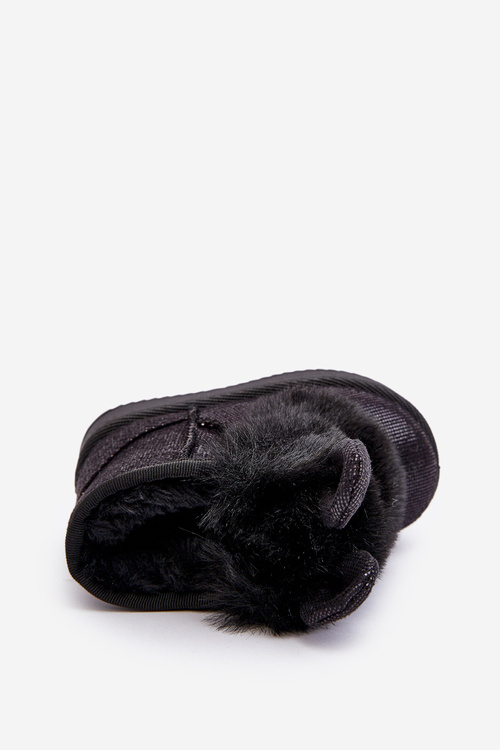 Dziecięce Śniegowce Ocieplane Futerkiem Z Uszkami Czarne Betty