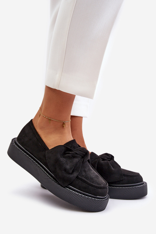 Mokasyny Damskie Na Platformie Z Kokardą Czarne Naivine