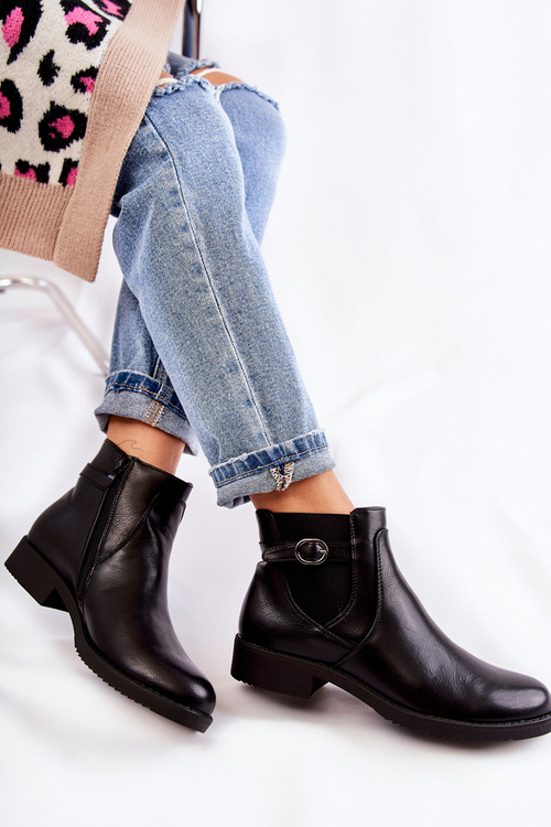 Damskie Ocieplane Botki Sztyblety Czarne Janette