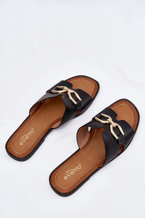 Klapki Damskie Płaskie Z Ozdobnym Detalem Czarne Amiresna