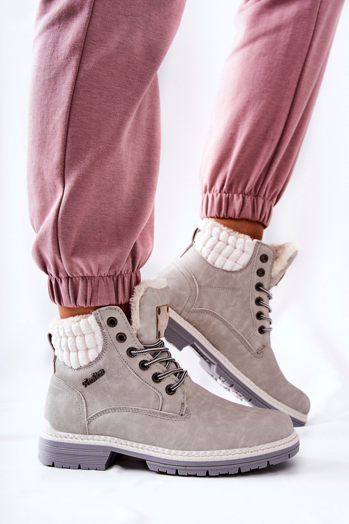 Skórzane Trapery Z Ociepleniem Jasnoszare Laralis