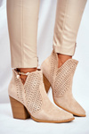 Botki Damskie Na Słupku Zamszowe Ażurowe Jasno Beżowe Shades