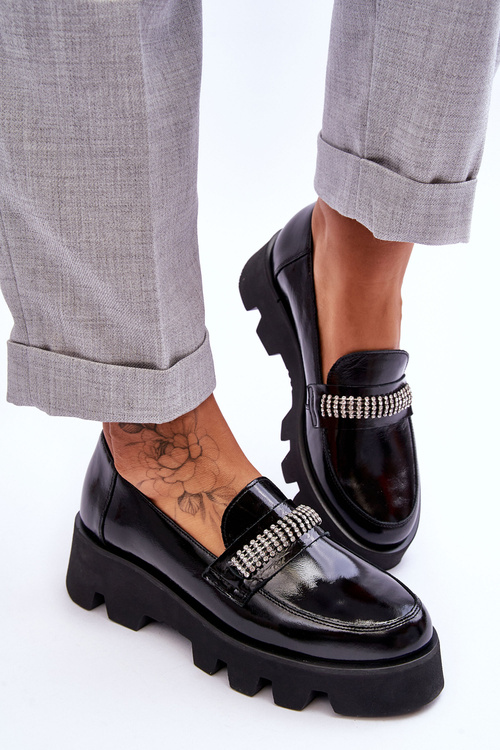 Modne Mokasyny Na Platformie Z Ozdobą Laura Messi 2600 Czarne