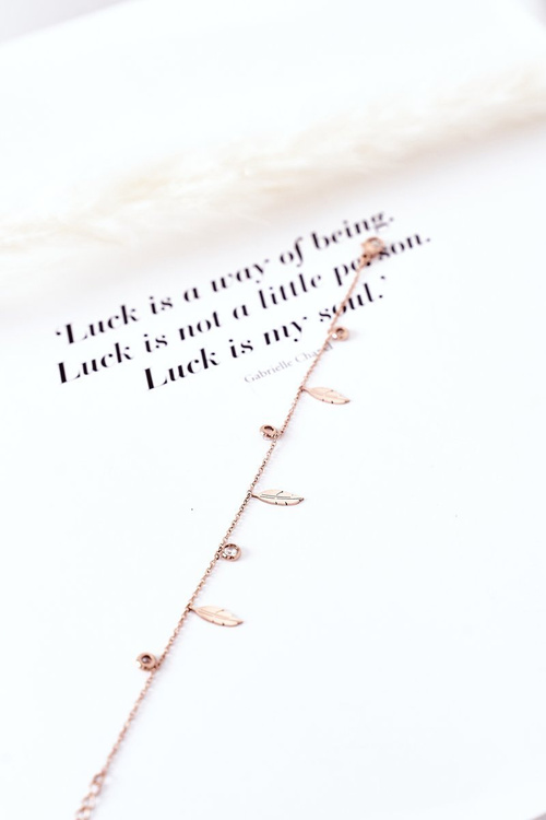 Bransoletka Z Piórkami Oraz Cyrkoniami Różowe Złoto