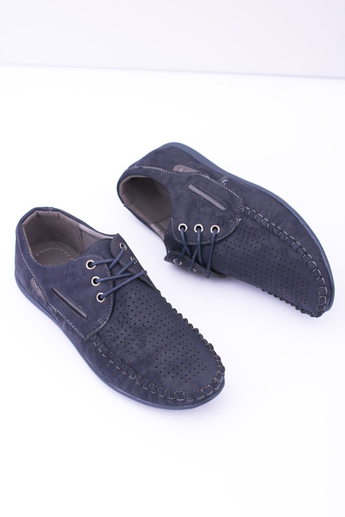 Granatowe Dziurkowane Mokasyny Męskie Emire