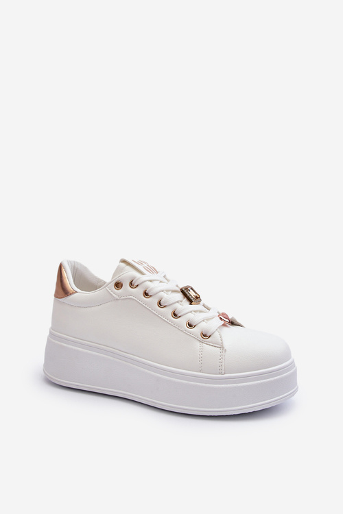 Sneakersy Damskie Na Platformie Z Ozdobami Białe Herbisa