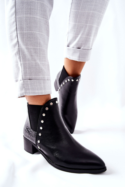 Damskie Botki Sztyblety Na Obcasie Czarne Barretos