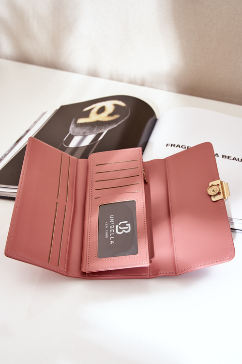 Eko Skórzany Gładki Portfel Damski Różowy Erolia