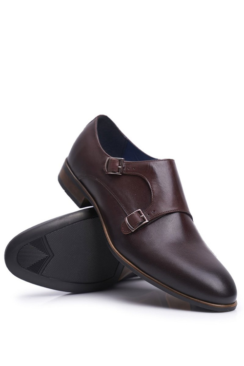 Półbuty Męskie Skórzane Monk Nikopol Brązowe 1720
