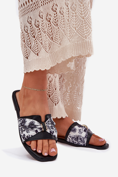 Klapki Damskie Na Płaskim Obcasie Z Kokardą Czarne Avenza