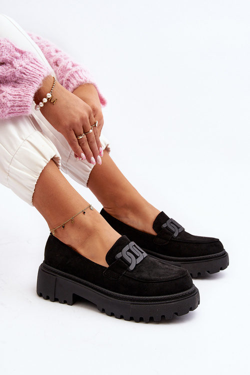 Mokasyny Damskie Z Łańcuchem Czarne Mevre