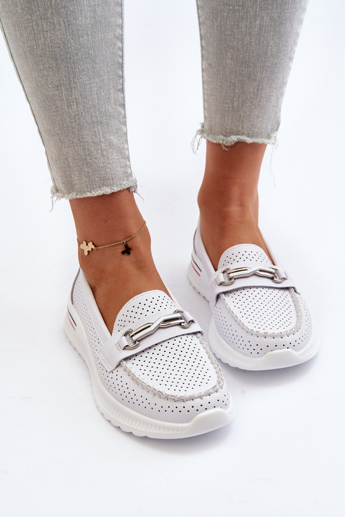 Skórzane Mokasyny Damskie Białe Veridinna