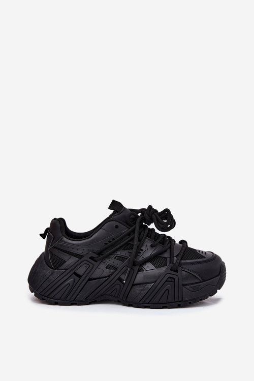 Sneakersy Damskie Z Podwójnym Sznurowaniem Czarne Onivetta