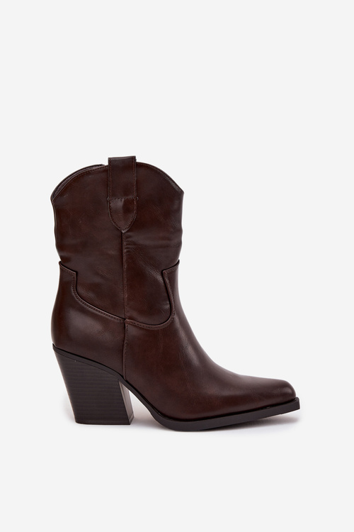 Botki Kowbojki Damskie Eko Skórzane Na Słupku Czekoladowe Morelia