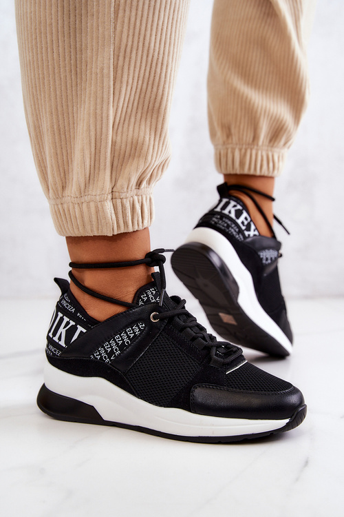 Sportowe Buty Sneakersy Na Koturnie Czarne Lorey