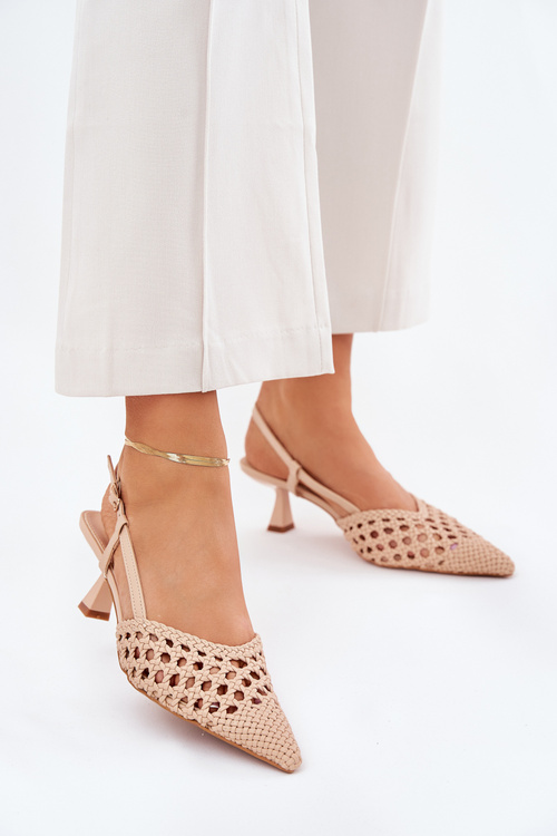 Szpilki Ze Szpiczastym Noskiem I Odkrytą Piętą Beżowe Umirana