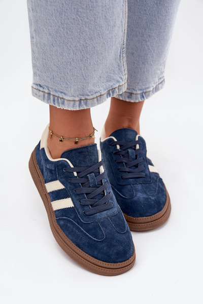 Sneakersy Damskie Zamszowe Na Platformie Granatowe Sylviona