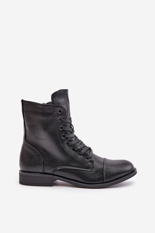 Ocieplane Botki Z Eko Skóry Na Zamek Czarne Leanaris