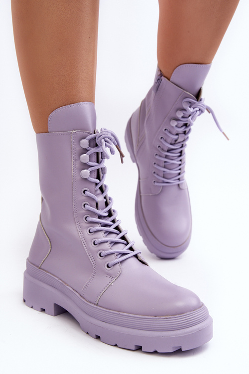 Botki Workery Damskie Ekoskóra Fioletowe Irande