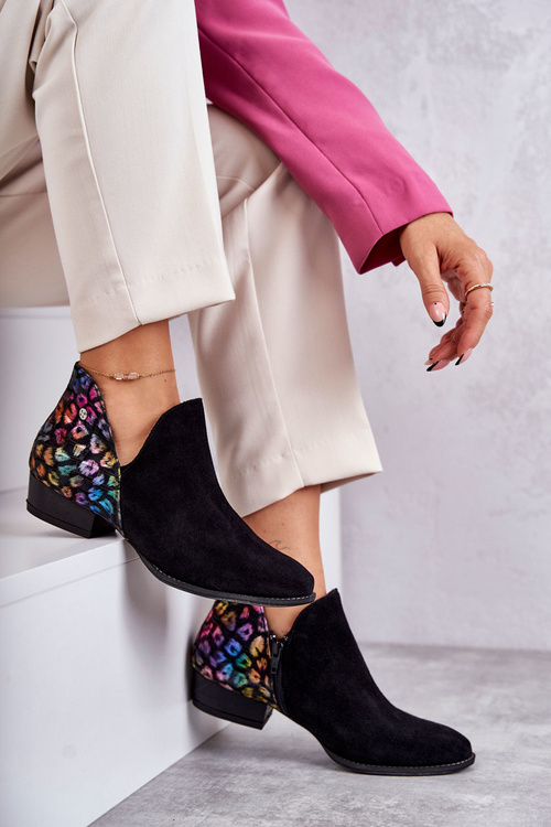 Skórzane Botki Maciejka Z Cętkami 04091-39 Czarne 