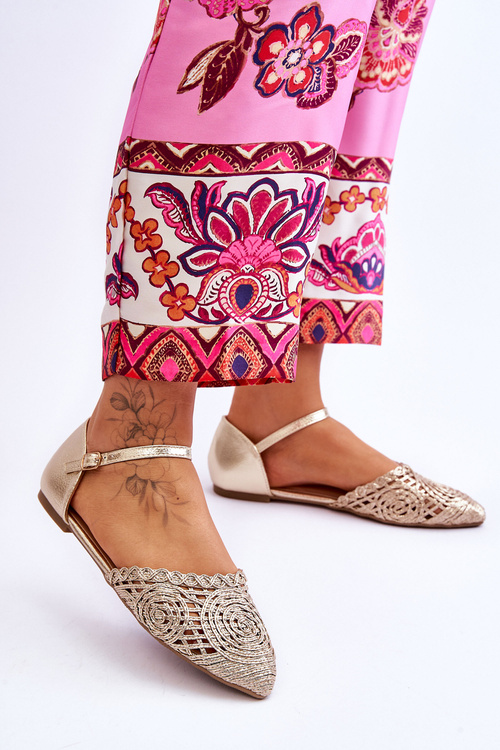 Eleganckie Sandały Damskie Płaskie Złote Sheia