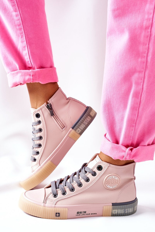 Skórzane Wysokie Trampki Big Star II274138 Różowe