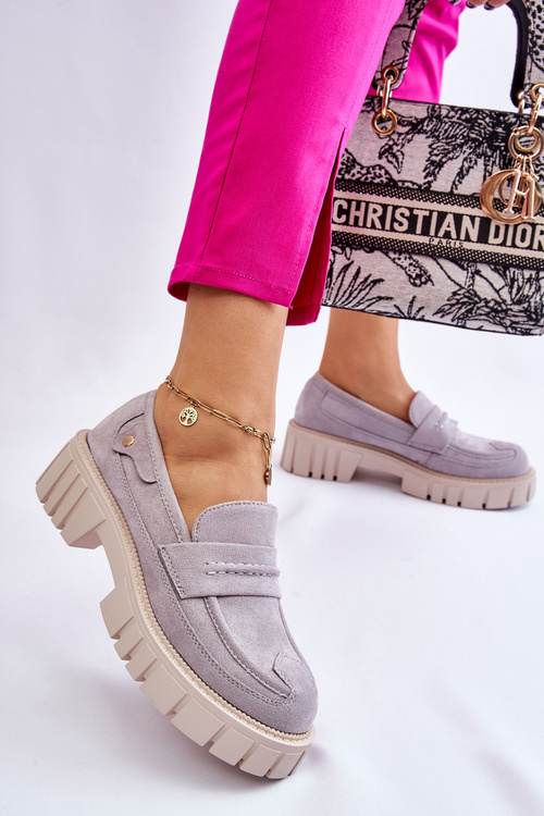 Damskie Zamszowe Wsuwane Półbuty Szare Fiorell