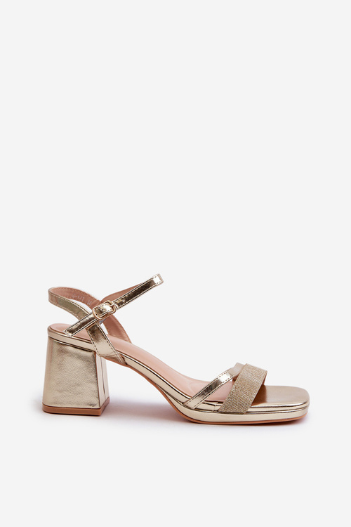 Damskie Sandały Na Obcasie Z Błyszczącym Paskiem Złote Tessata