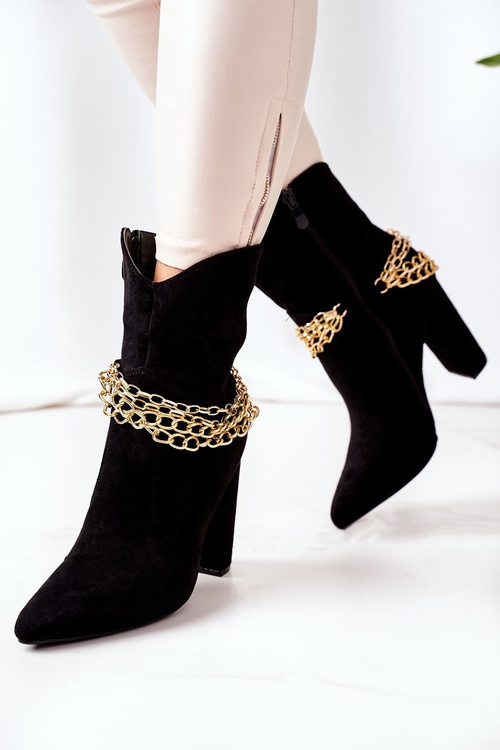 Ocieplane Botki Na Słupku Czarne Good Impression