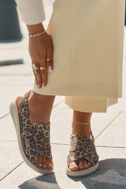 Zazoo 40392 Skórzane Sandały Damskie Panterka Brązowe