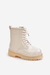 Ocieplane Botki Dziewczęce Lakierowane Na Zamek Beżowe Novita
