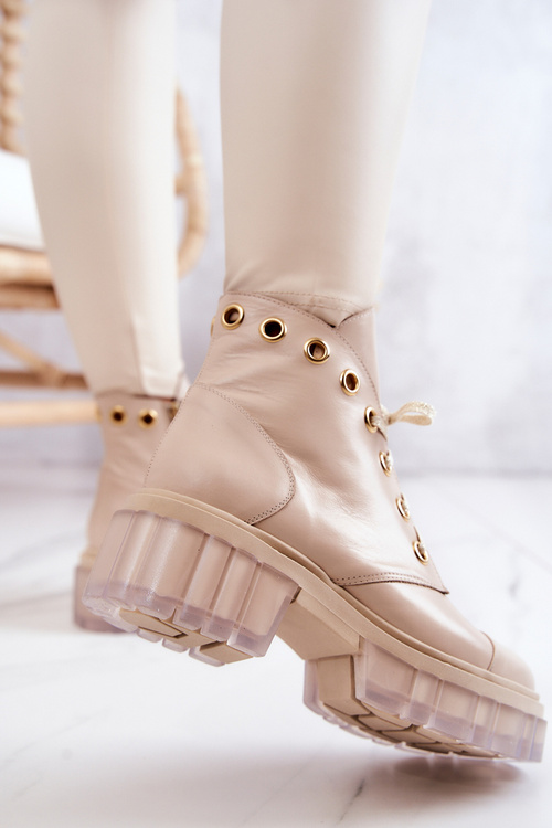 Skórzane Botki Z Masywną Podeszwą Beżowe Horizon