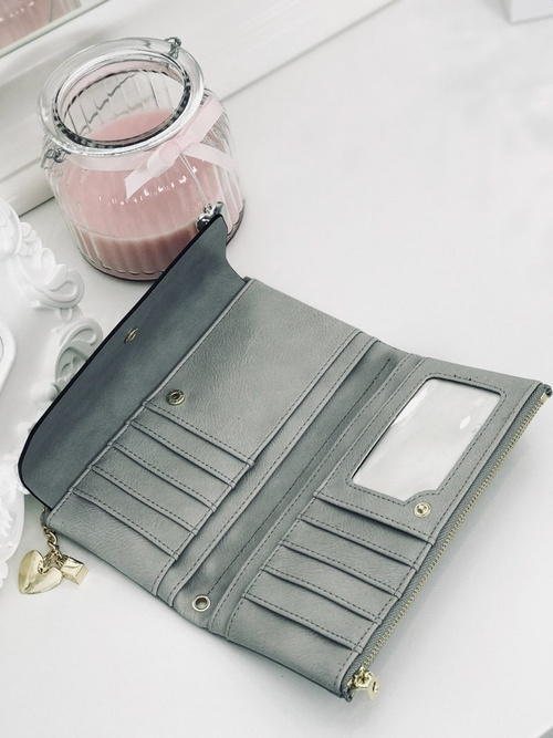 Duży Damski Niebieski Portfel z Brelokiem Serduszko