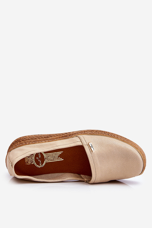 Damskie Skórzane Espadryle Na Koturnie Beżowo-Złote Lemar Hadlee