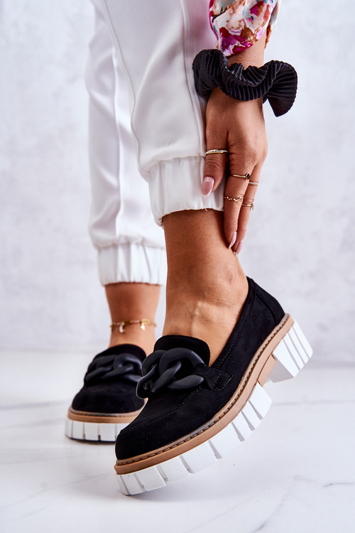 Zamszowe Półbuty Loafery Z Ozdobą Czarne Talisa