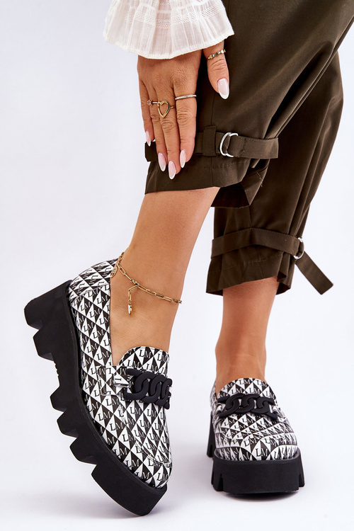 Mokasyny Na Masywnej Platformie Laura Messi 2601 Czarno-Białe