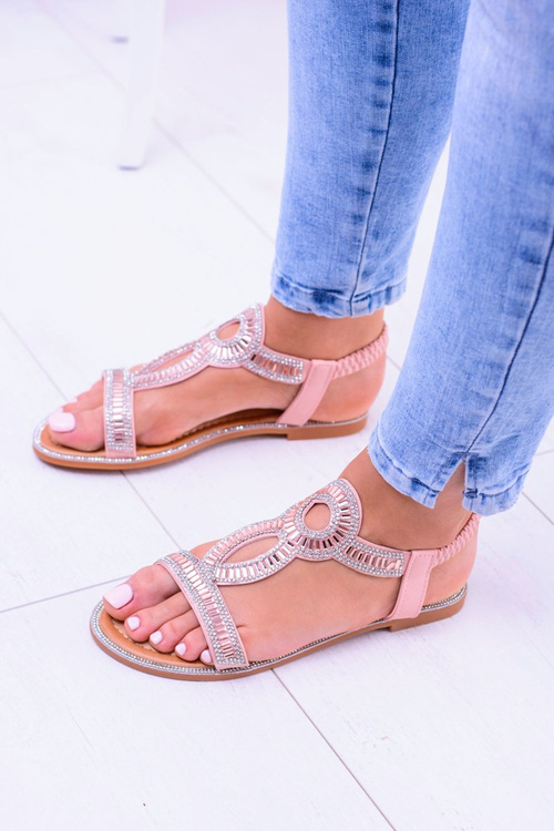 Damskie Sandałki z Cyrkoniami Rent Pudrowy Róż