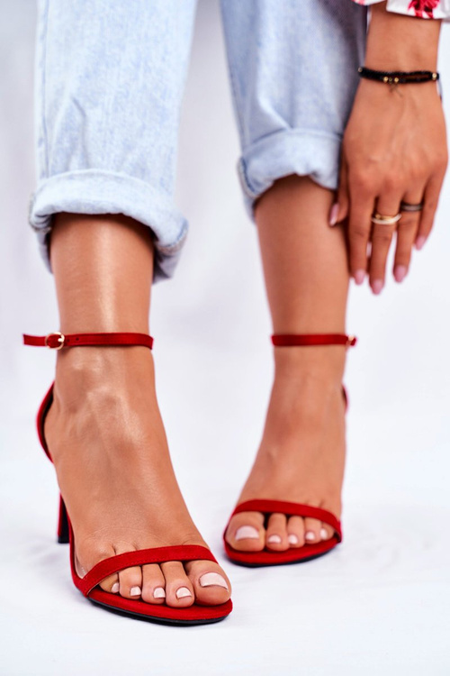 Sandały Damskie Na Szpilce Klasyczne Czerwone Basilian