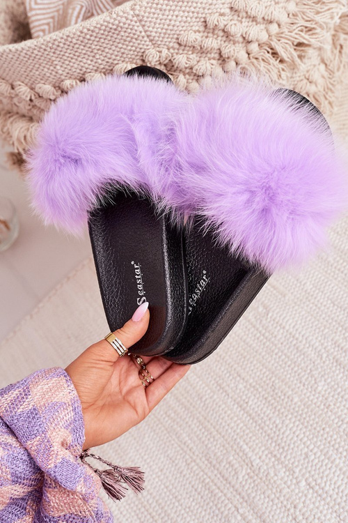 Damskie Klapki z Futerkiem Fioletowe Belmondo