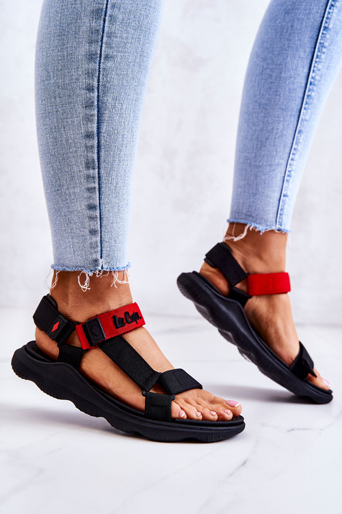 Damskie Sportowe Sandały Lee Cooper LCW-22-34-0954L Czarno-Czerwone