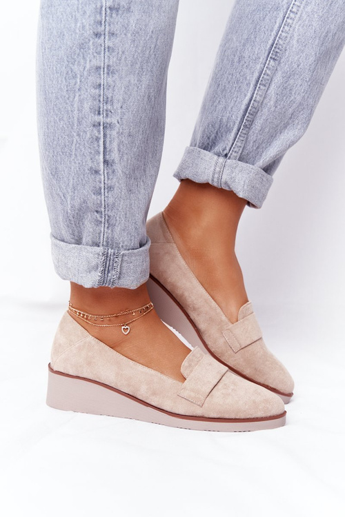 Eleganckie Półbuty Na Koturnie Vinceza 10599 Zamszowe Beżowe