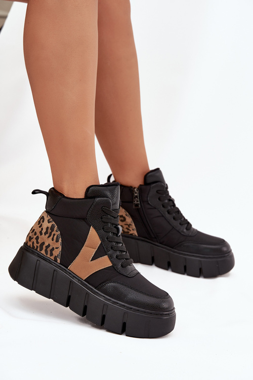 Skórzane Botki Damskie Na Platformie Ocieplane Vinceza 66838 Czarne